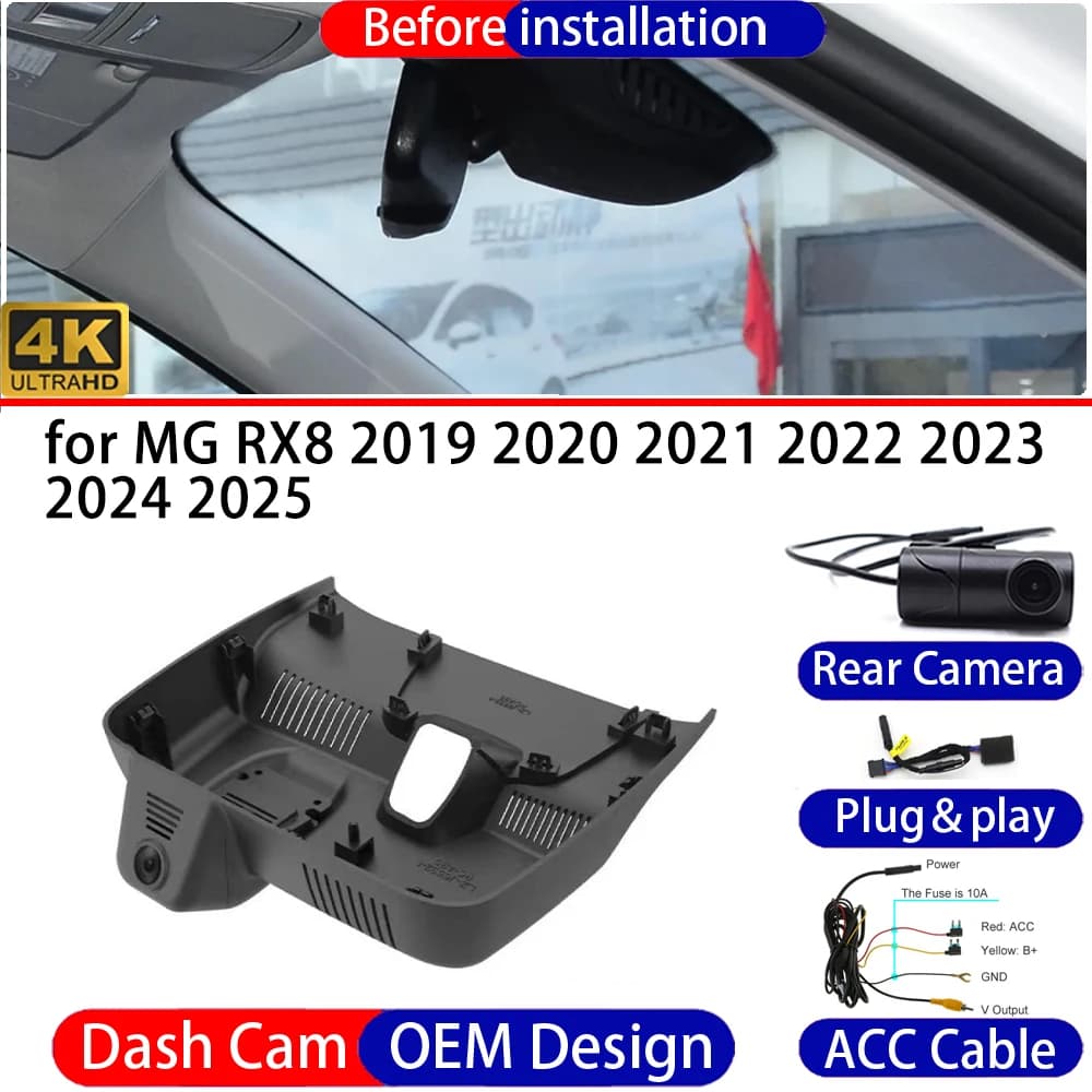 Dash Cam for MG RX8 2019-2025 Front＆Rear 4K UHD DVR Dashboard Camera Video Drive Recorder Night Vision 24H Parking Mode
