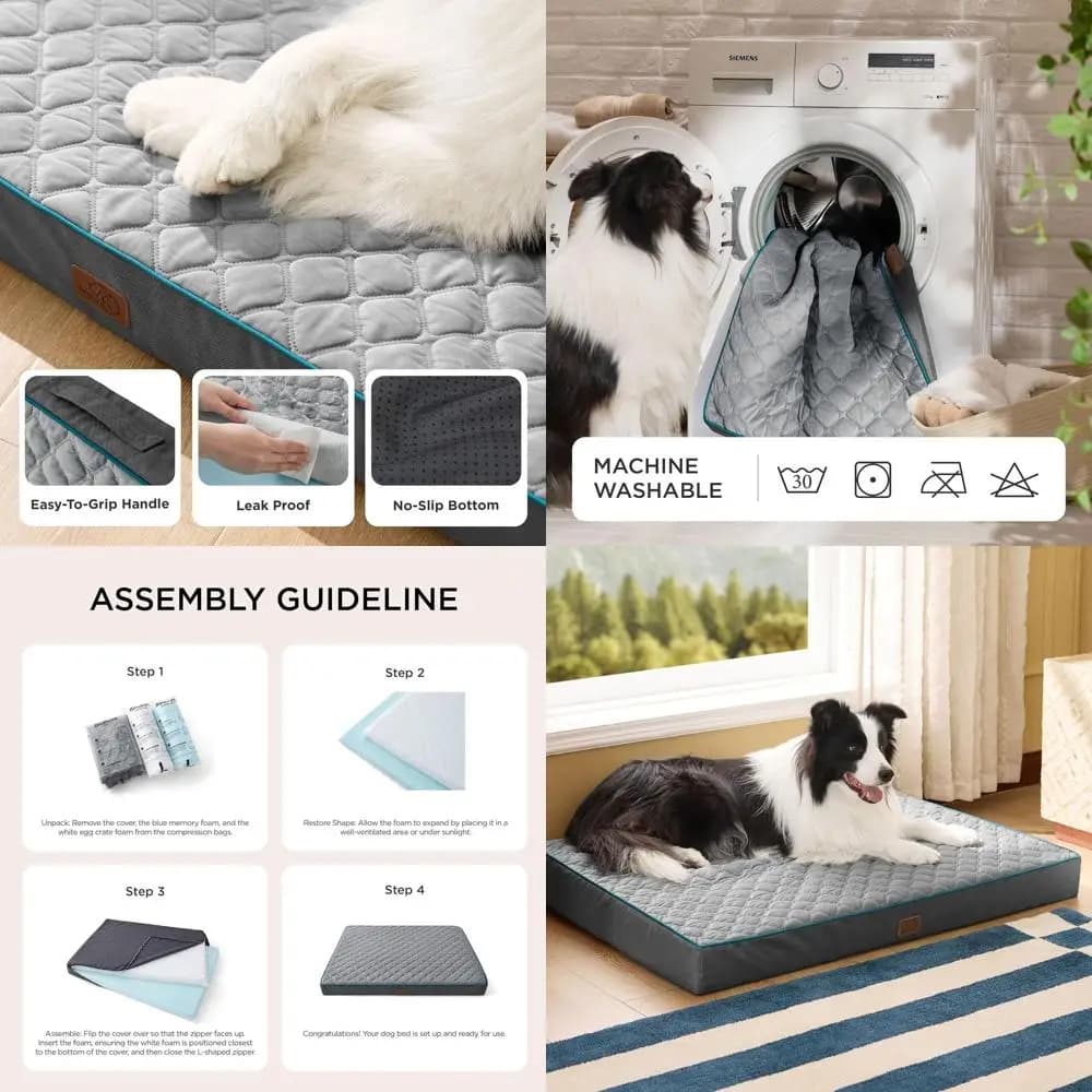 Letto per cani grande ortopedico in memory foam con copertura rimovibile per animali domestici fino a 65 libbre, 36x27x3,5 Grigio