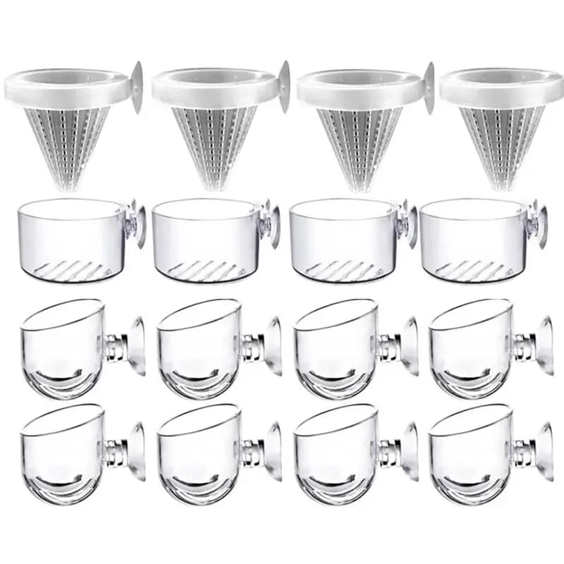 16PCS Aquatic Plant Cups Kit Transparent Acrylic Aquatic Plant Pot Kit Aquarium Decoration 3 Shapes-AA26