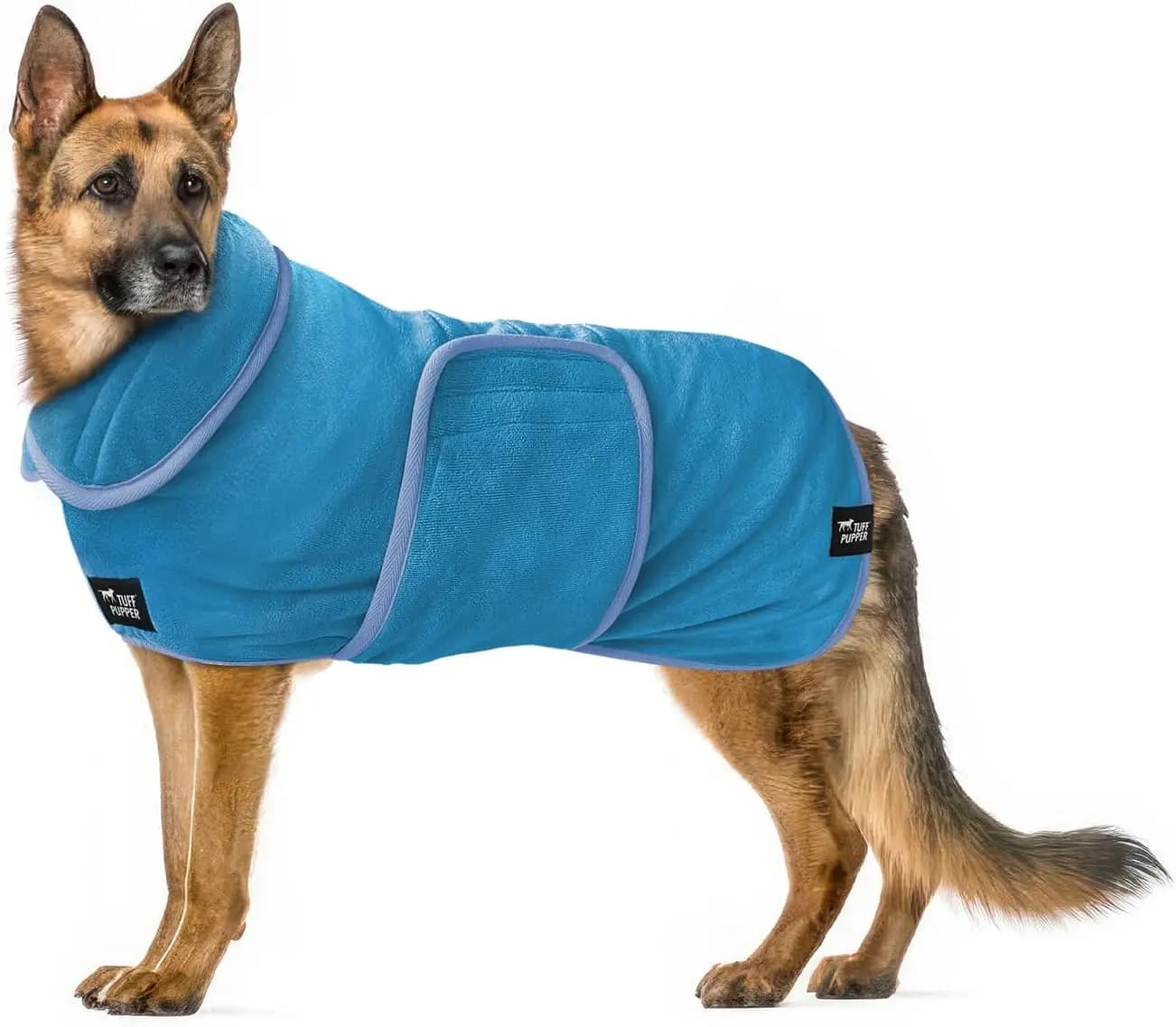 Accappatoio Super Assorbente per Cani, 800 GSM in Peluche, Asciugatura Rapida, Cappuccio e Cintura Regolabili, Morbido e Confortevole, Blu XXXL