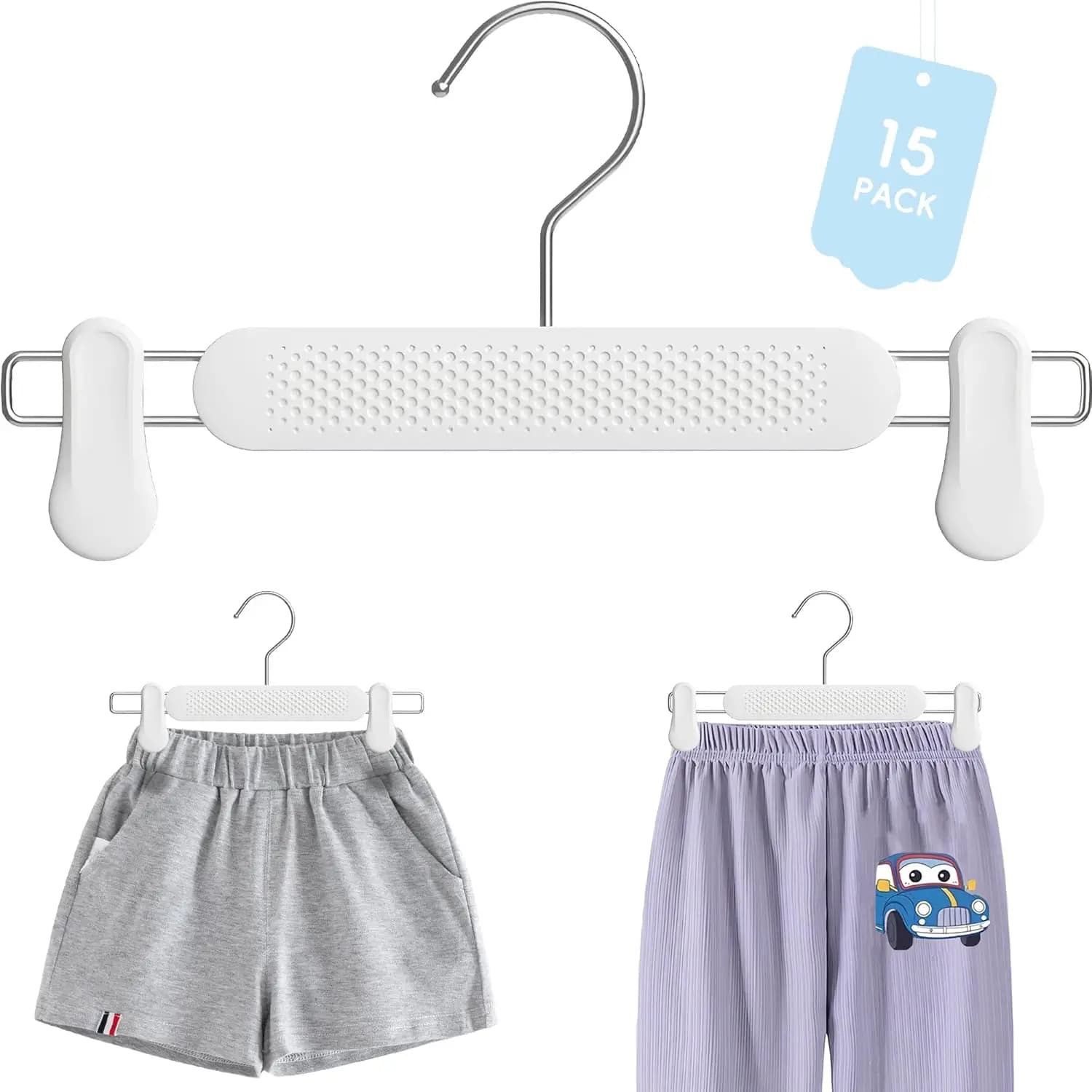 15 Pezzi Appendiabiti in Plastica per Gonne e Pantaloni con Clip, Goffratura Satinata, Salvaspazio, Girevoli a 360° ° Gancio Girevole per Donne e Bambini
