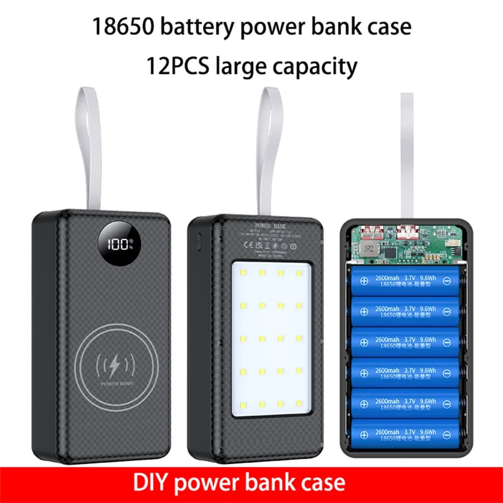 P12 12 pcs 18650 battery Power bank shell case FAI DA TE USB type c 10 W 22.5 W 15 W wireless charging Battery not included for phone