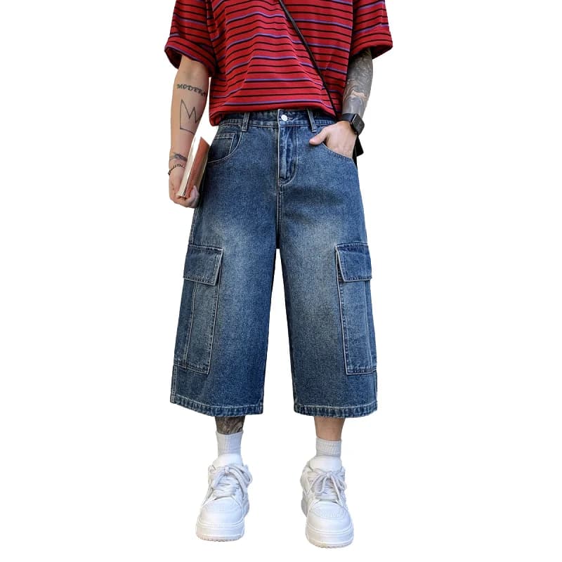 Nuovi pantaloncini cargo da uomo estivi traspiranti in misto cotone, casual in denim, a 7 punti, stile streetwear minimalista, moda urbana