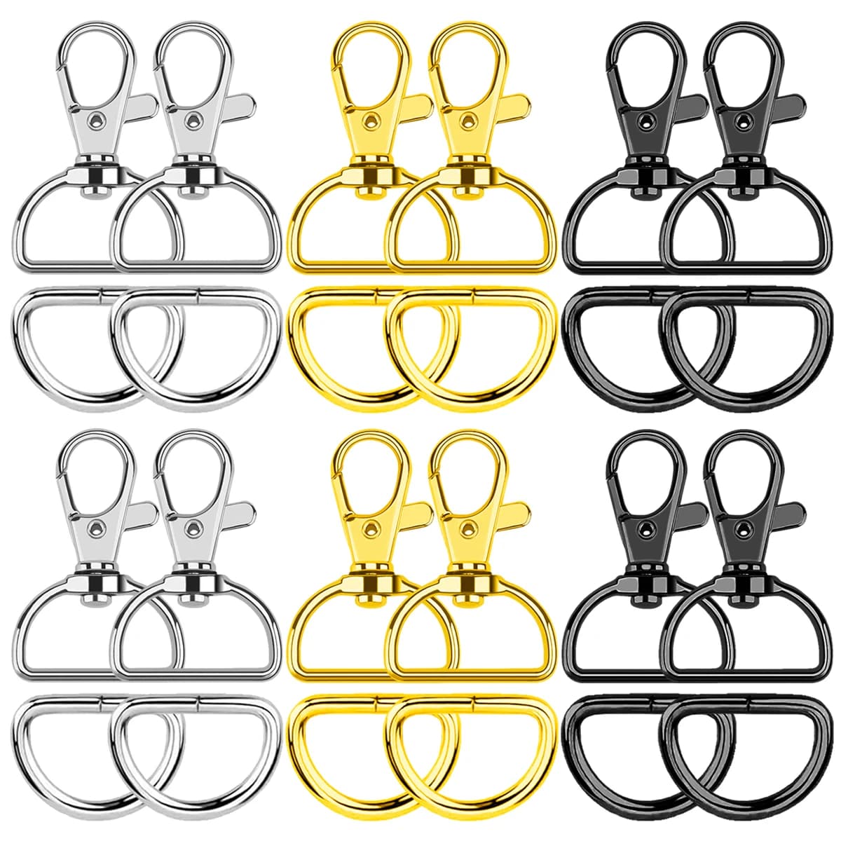 Set da 10/20 Ganci Girevoli a D Grandi con Anelli a D, Accessori per Borse, per Progetti Fai-da-te, Artigianato e Cucito