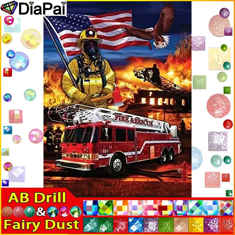 DiaPai Fairy Dust AB 5D Diamond ricamo ricamo Kit "Firefighter Eagle" pittura diamante fai da te punto croce decorazione della casa