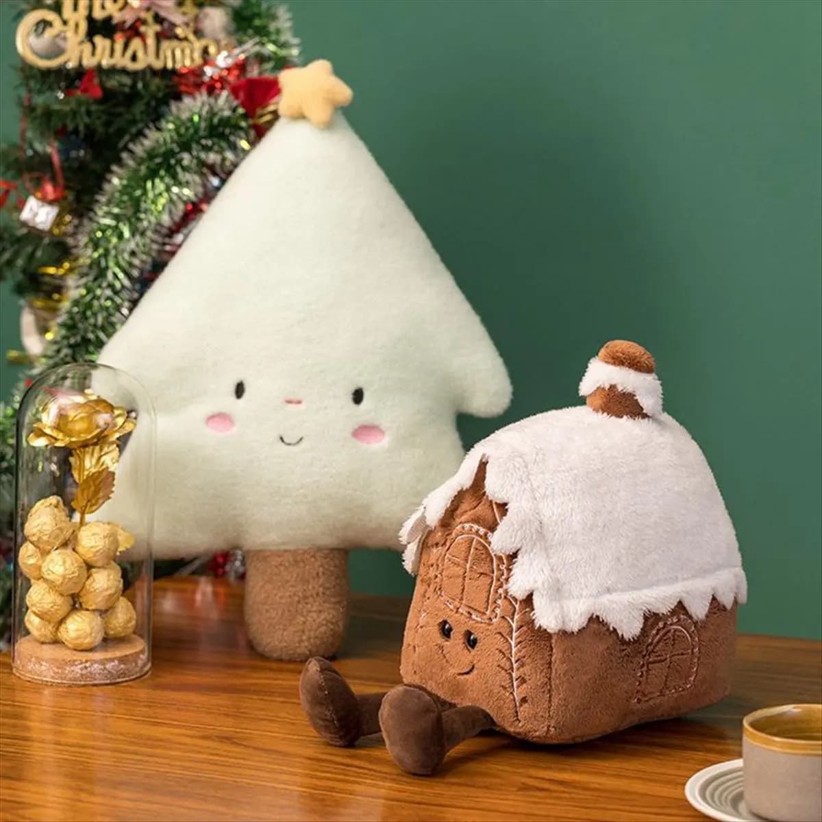 ABFW Christmas New Plush Pillow Stuffed Chocolate Cookie House Shape Decor Cushion Cute Funny XMas Tree Party Decor Doll D