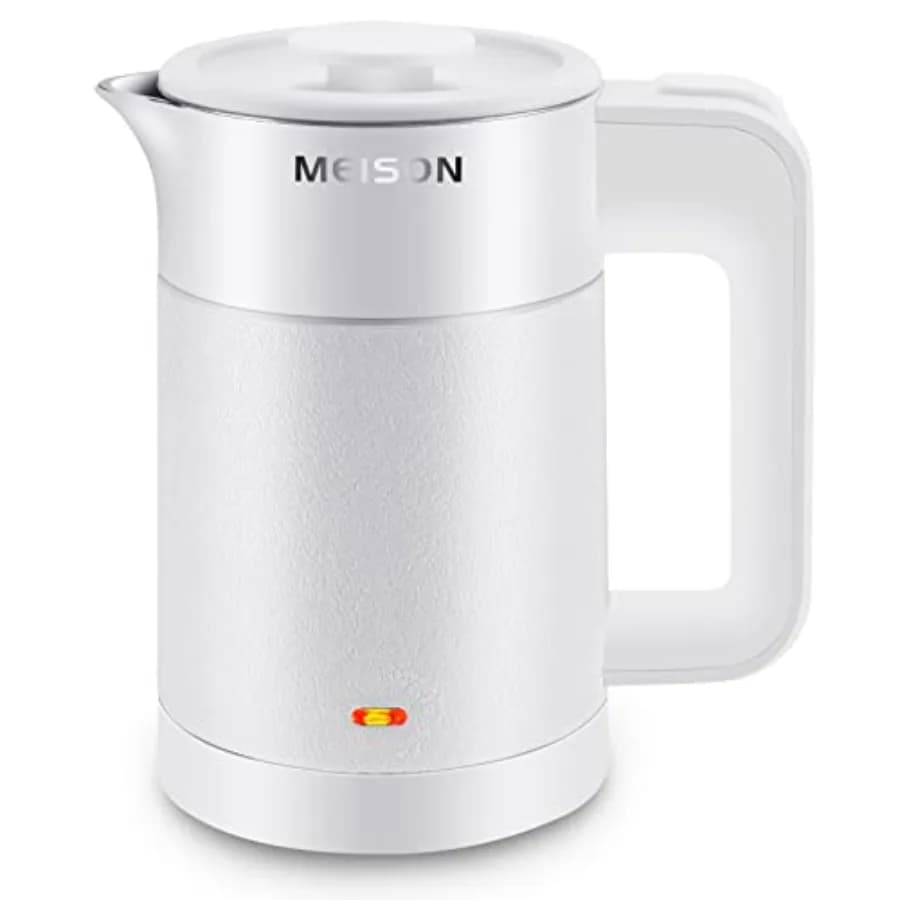 Bollitore Elettrico Compatto da 0,6L in Acciaio Inox, Mini Scaldabagno da Viaggio, Teiera Portatile a Doppia Parete con Funzione Cool Touch, Automatico