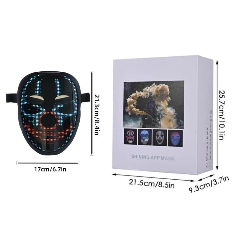 Maschere LED Intelligenti Controllabili via App Bluetooth, Maschere Luminose Programmabili con Display LED, Personalizzabili con Foto per Halloween