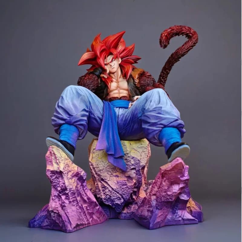 Statua JG FXW Super Saiyan 4 Gogeta di Dragon Ball in Posizione Seduta con Base in Roccia, Regalo da Collezione per i Fan