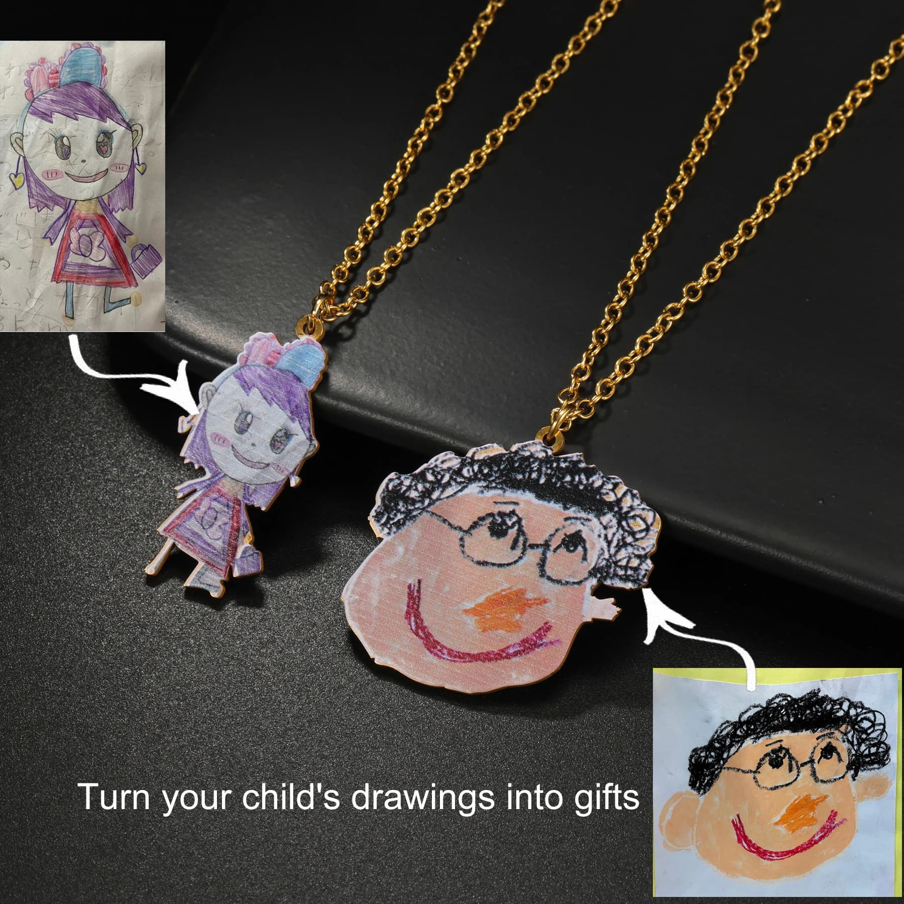 Collana da disegno per bambini personalizzata Collana artistica colorata personalizzata per bambini Collana in acciaio inossidabile per donne e bambini Regalo di gioielli per la famiglia