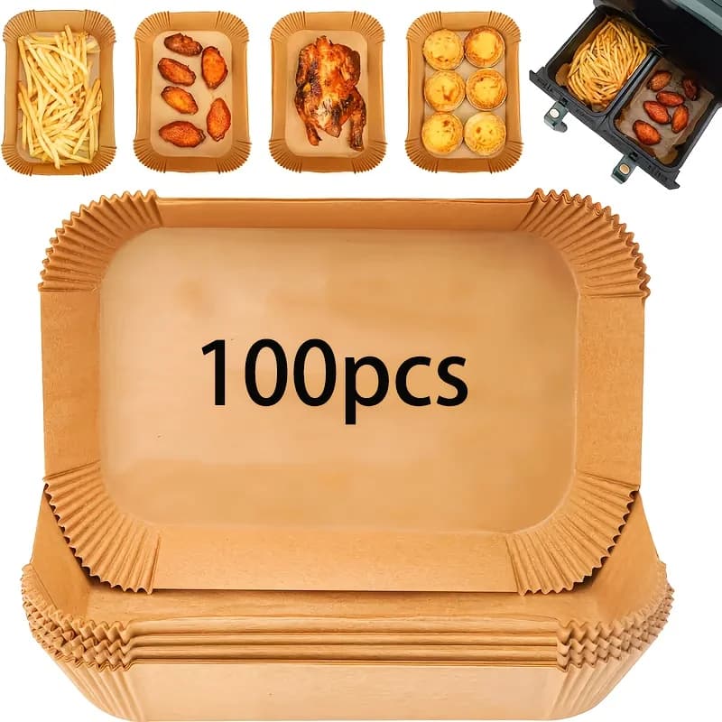 100 rectangular non-stick paper coatings: waterproof parchment paper and oil for cooking and baking, air frying coatings