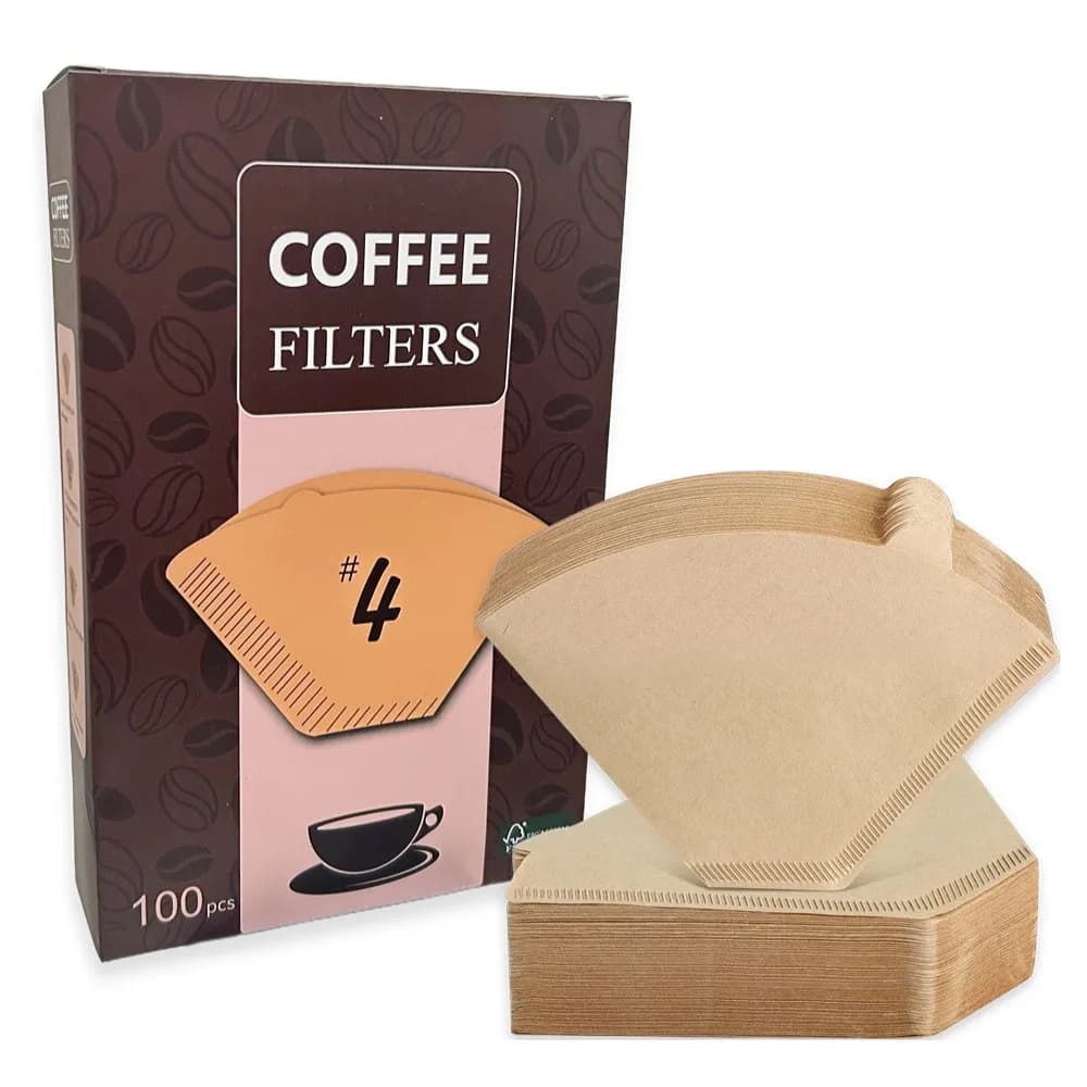 100 pieces #4 disposable coffee paper filters for coffee maker, non-white natural brown, coffee maker filters accessories