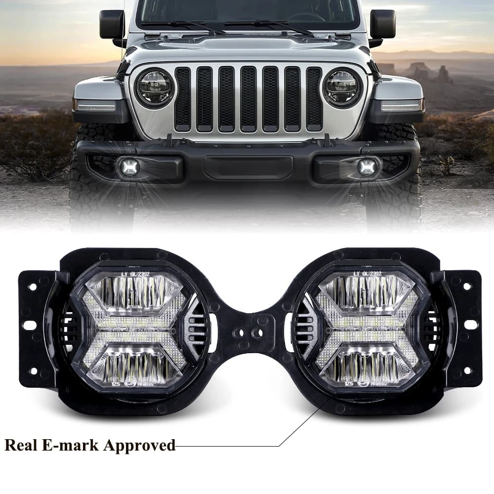 1 paio di fendinebbia a LED da 60W 4 pollici con DRL per Jeep Wrangler JL JLU Sport Rubicon Sahara 2018-2023 fendinebbia approvato Emark E24