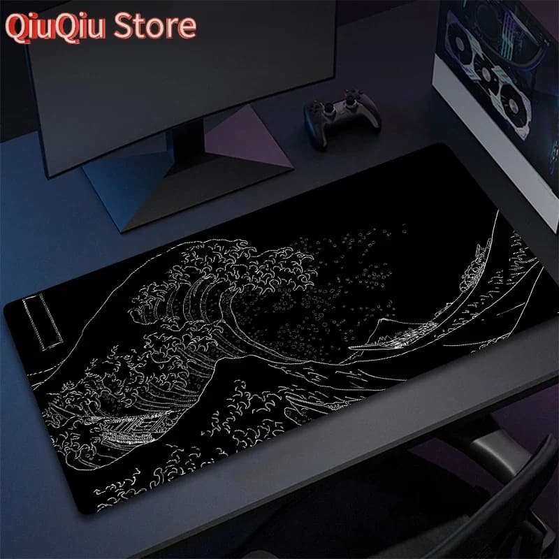 Tappetino per mouse grande Giappone Black Sea Wave Tappetino per mouse da gioco esteso Tappetino per mouse da gioco con base in gomma antiscivolo cucita 80x30