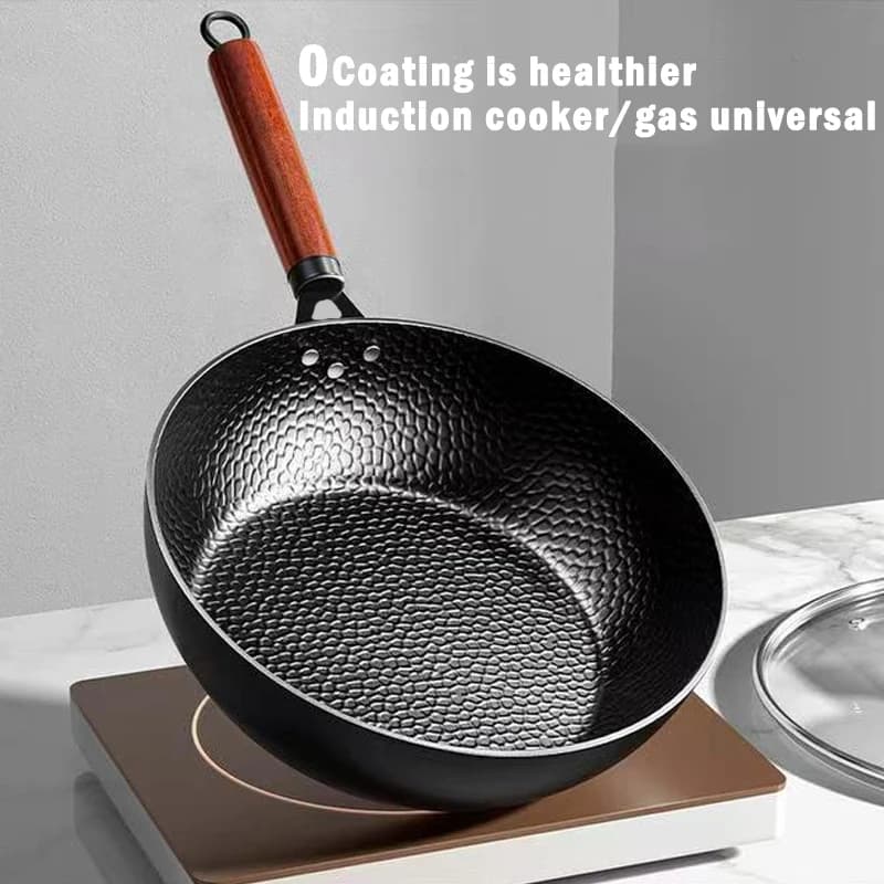 Wok Anti-stick pan 28cm, Non-coated Iron pan, Steak pot, Pancake pan, Hand-made, Gas and Induction cooker, Kitchen tool
