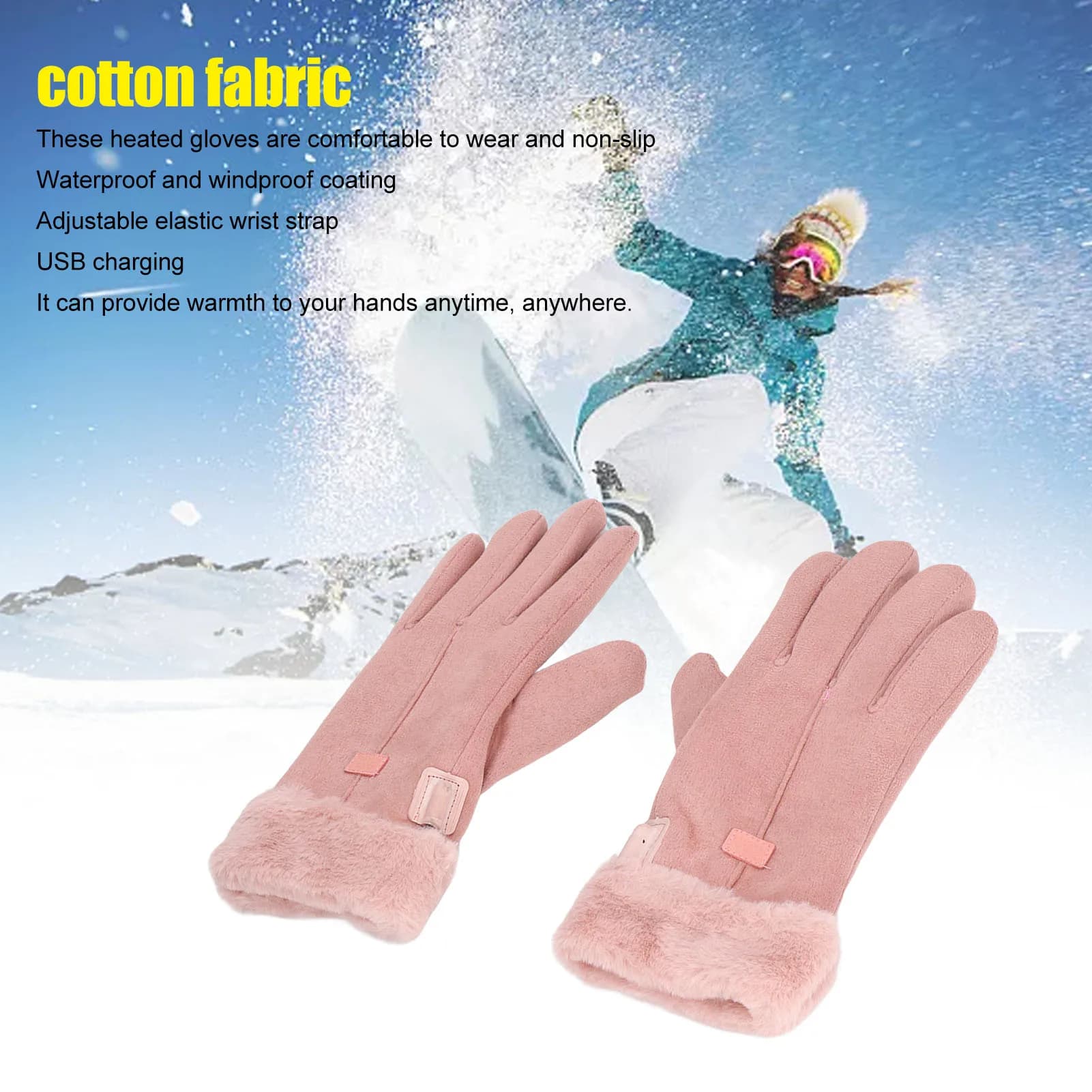 Guanti riscaldati USB Ampia area riscaldante Ricarica USB Palmo elastico antiscivolo Guanti riscaldati caldi in cotone impermeabile per ciclismo