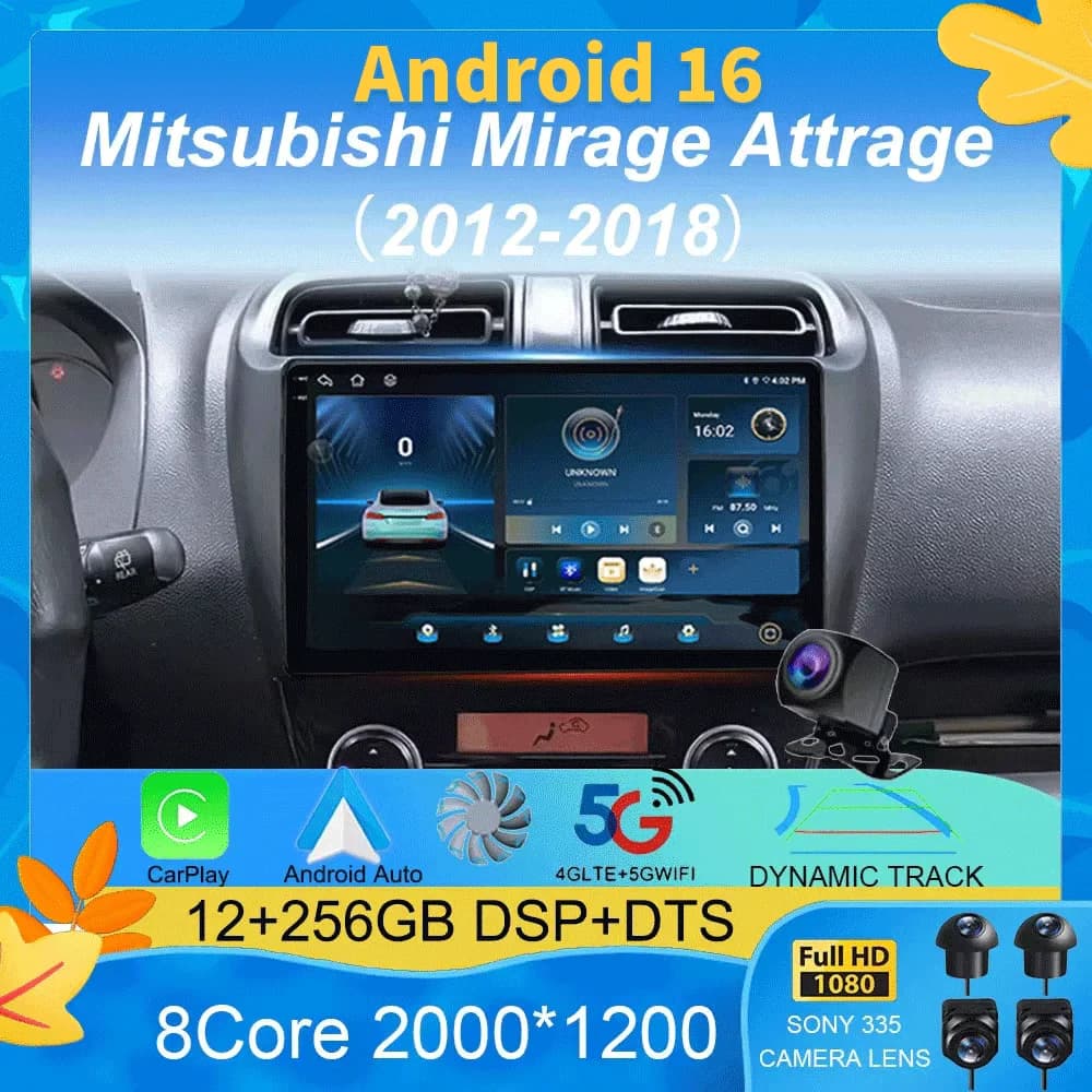 Autoradio Android 16 per Mitsubishi Mirage Attrage 2012-2018 Space Star 2014 Navigazione GPS Stereo Multimediale