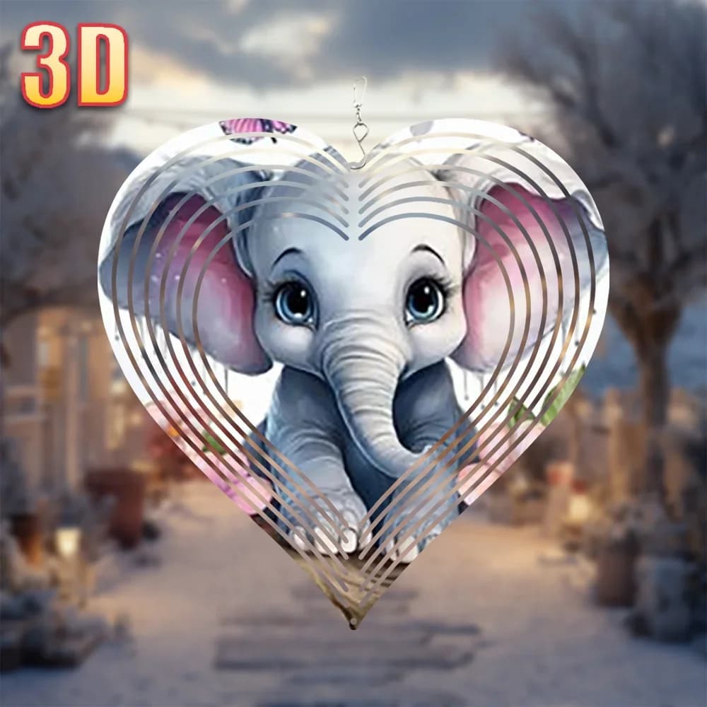 Cute Elephant Wind Spinner 360° Rotating Metal Wind Chimes Outdoor Garden Decor