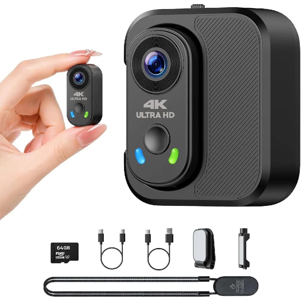 Mini Telecamera 4K da Indossare, Action Cam POV, Registrazione Senza Mani, Telecamera Sportiva per Casco, Ideale per Ciclismo, Moto e Vlog