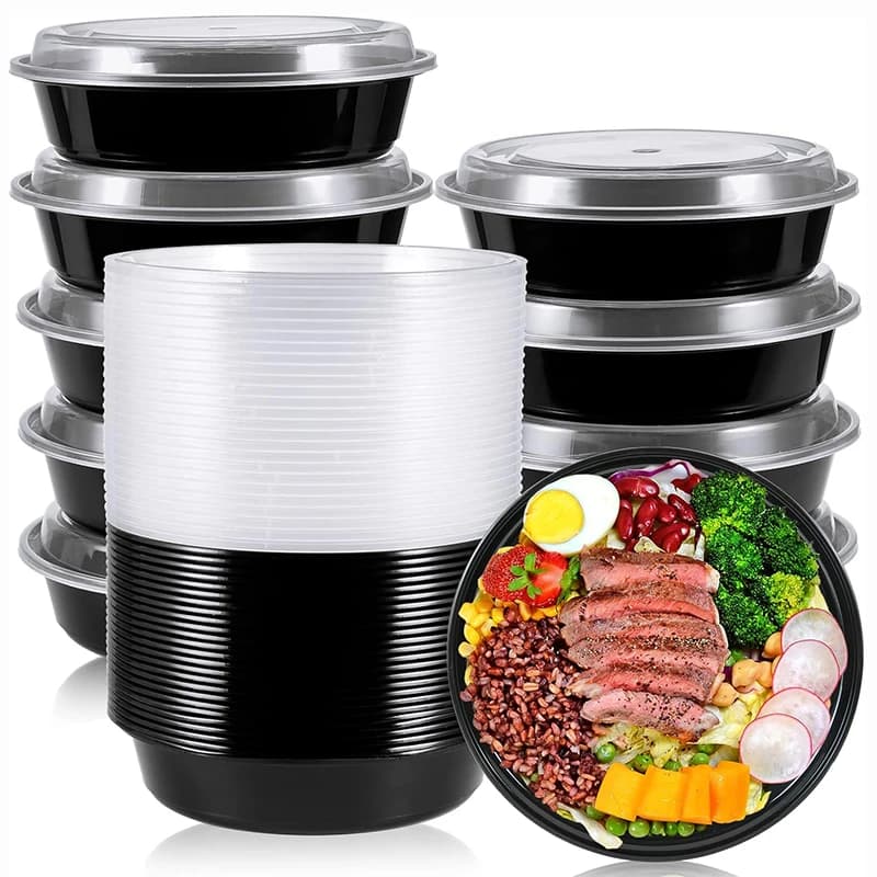 Contenitori rotondi per la preparazione dei pasti da 20/50 pezzi con coperchi, scatola da pranzo in plastica per la conservazione degli alimenti, ciotole usa e getta per snack di frutta e insalata, 24 once