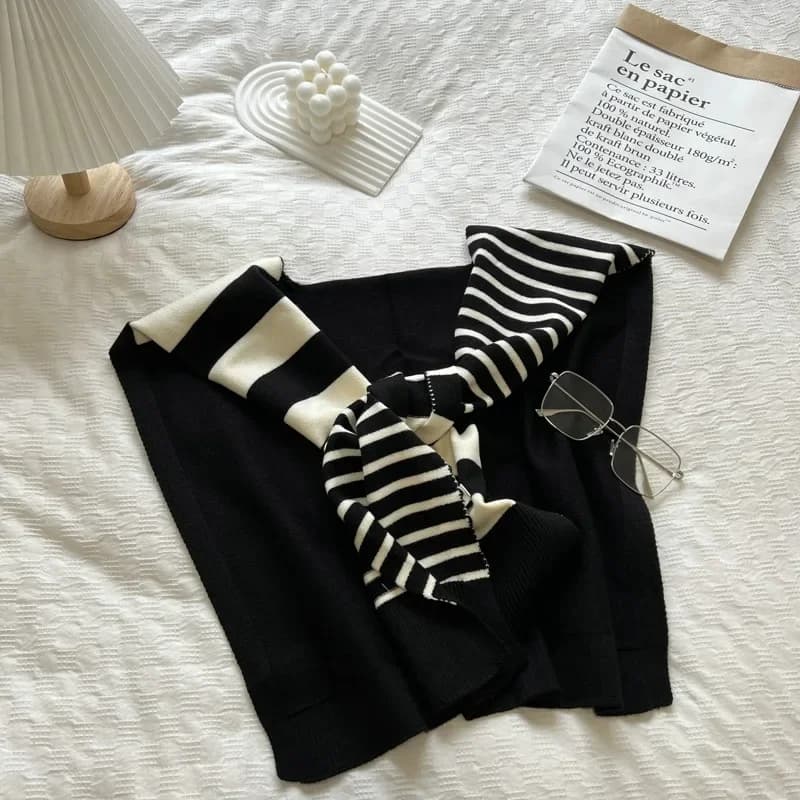 Match Black and White Knitted Striped All-Matching Fashion Decoration Website Red plus-Sized Neck Protection Shoulder Shawl