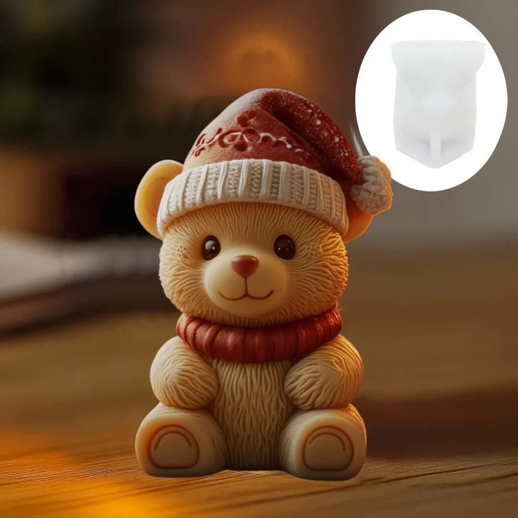 Simpatico orso candela stampo in silicone indossare cappelli di Natale sorriso orso stampo in resina regalo di Natale squat cappello seduto orso stampi in gesso