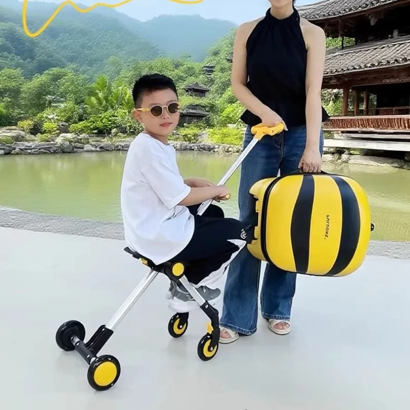 Valigia 2-in-1 per Bambini: Cavalcabile e Trasportabile, con Funzione Trolley Pieghevole per Viaggi