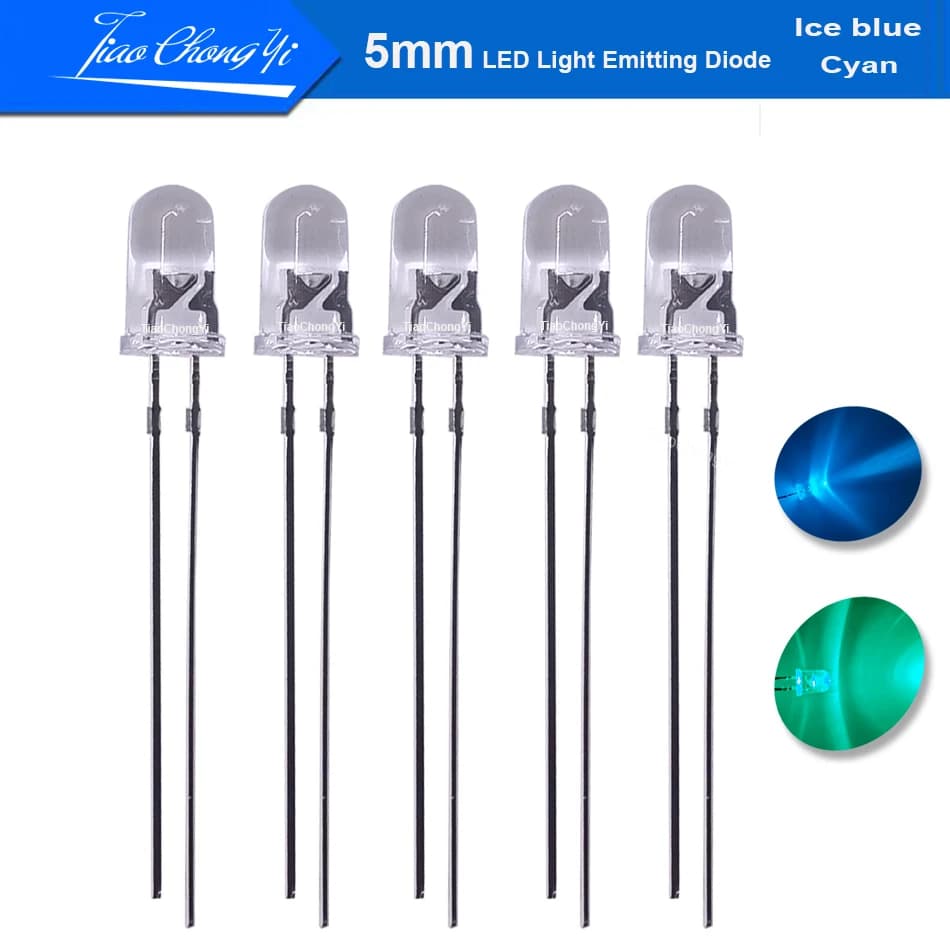 Diodo emettitore di luce LED DIP 5mm 2pin Ciano Ice Blue 480nm 490nm DC3.2-3.4V 20mA ad alta luminosità per semafori