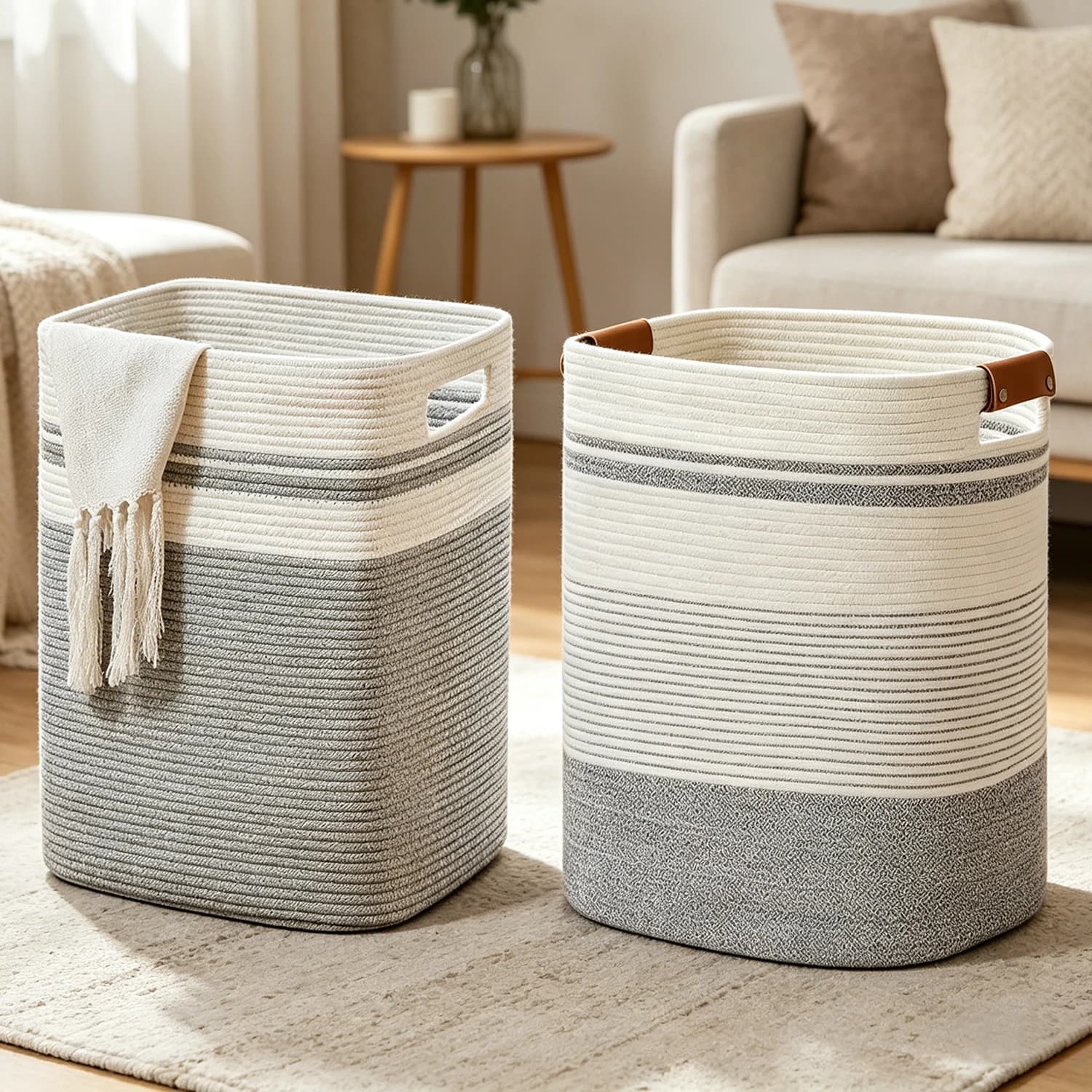 Cesto Portabiancheria, Cesto Porta Coperte per Camera da Letto, Cesto Portabiancheria e Contenitore per Coperte per Soggiorno, Cesto Portaoggetti Intrecciato