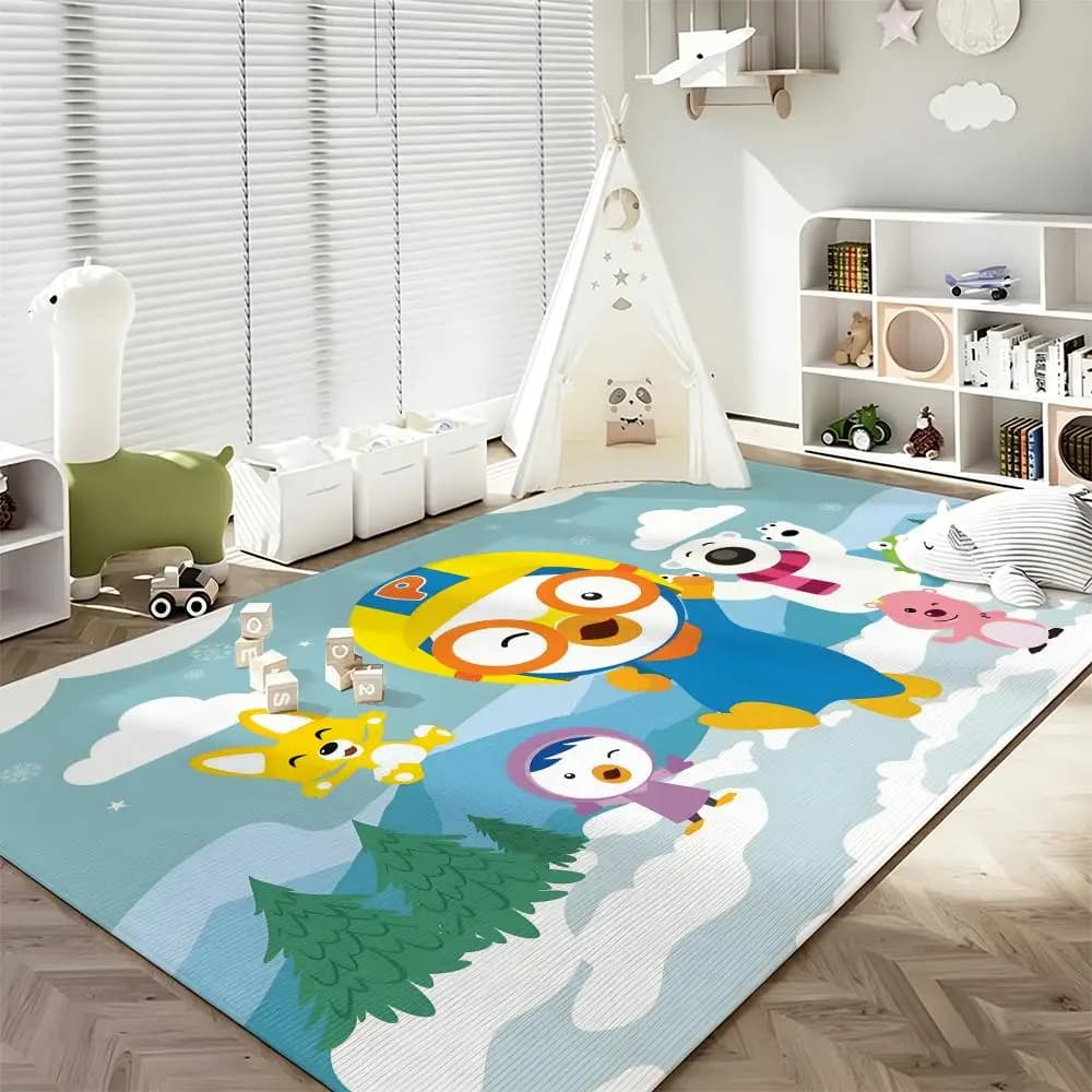Tappetino da pavimento Cartoon P-Pororo-O in morbida flanella, tappetino per porta d'ingresso, antiscivolo, assorbente, per bagno e camera da letto