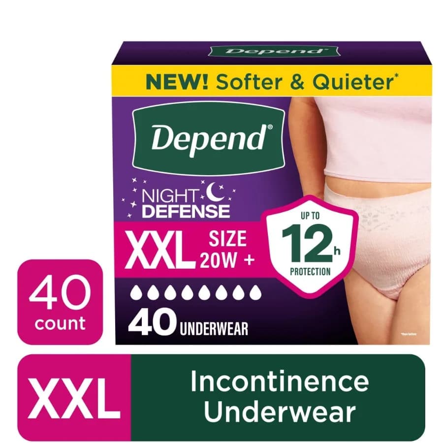 Night Defense Incontinence Underwear for Women, Adult Diapers, XXL, 40 Count