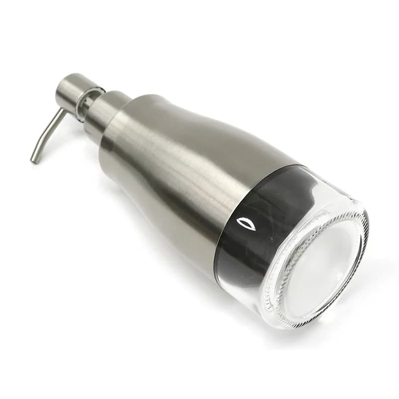 Dispenser di sapone liquido, flacone per lozione, acciaio inossidabile 304 + vetro trasparente, flacone per gel doccia, pressa manuale per bagno, 300 ml