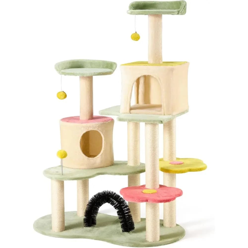 Albero per Gatti Alto 59 Pollici con Posti di Tiragraffi in Sisal, Cuccia Accogliente e Casetta Colorata per Gatti da Interno