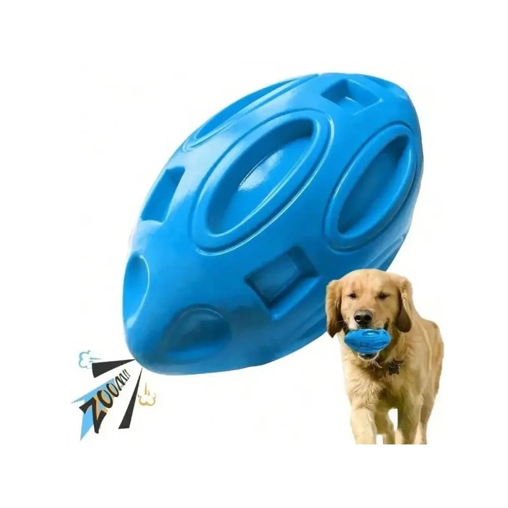 1pcs Indestructible Squeaky Rugby Ball Dog Chew Toy - Durable Rubber Ball for Aggressive Chewers Teething and Play Fun