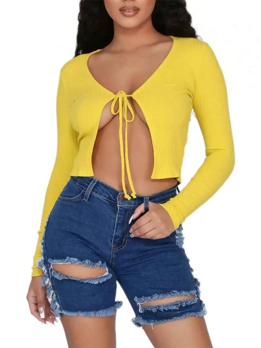 Women High Waist Ripped Denim Shorts With Frayed Hem Casual Stretchy Short Pants