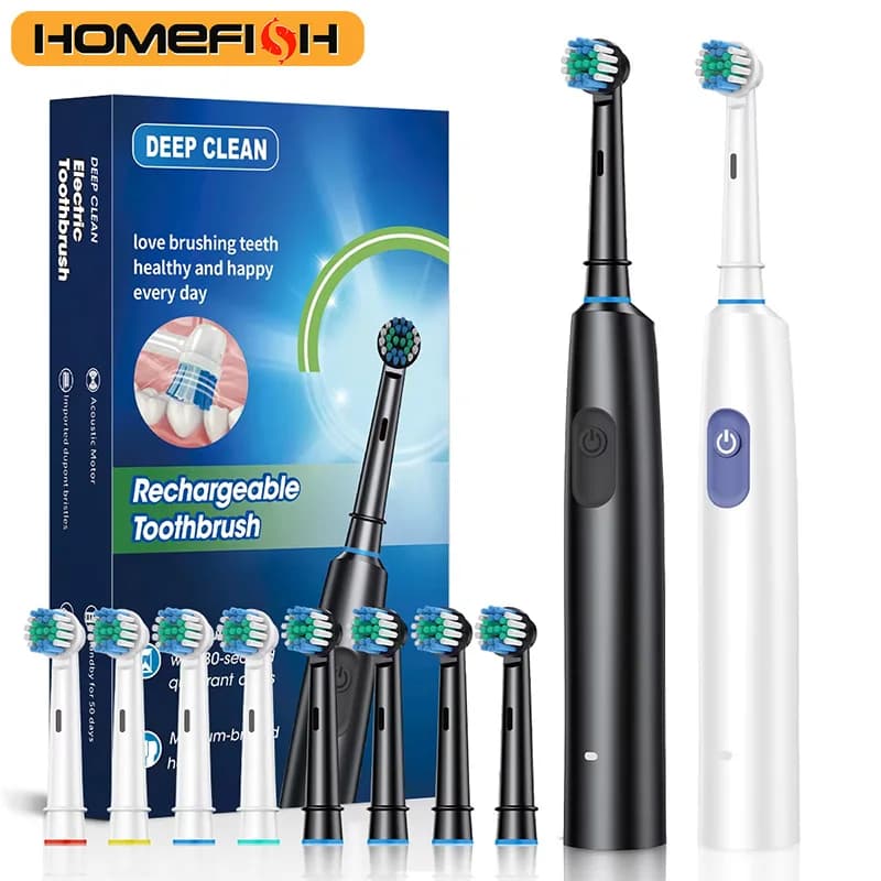 HOMEFISH Rechargeable Electric Brush for Adults with 8 Soft Heads
