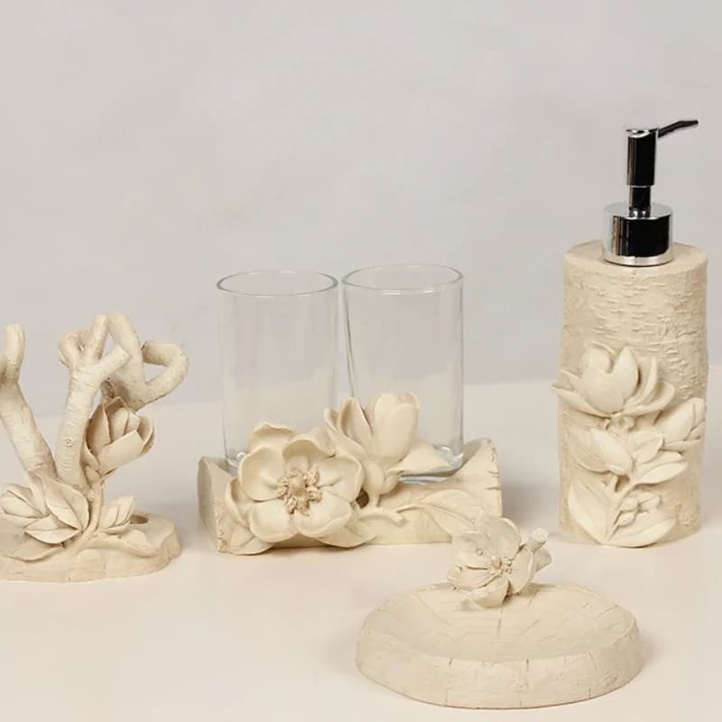Utensili da bagno in resina Bottiglia di lozione Portasapone Collutorio Portabicchieri Porta spazzolino Accessori per la casa Prodotti per il bagno con fiori