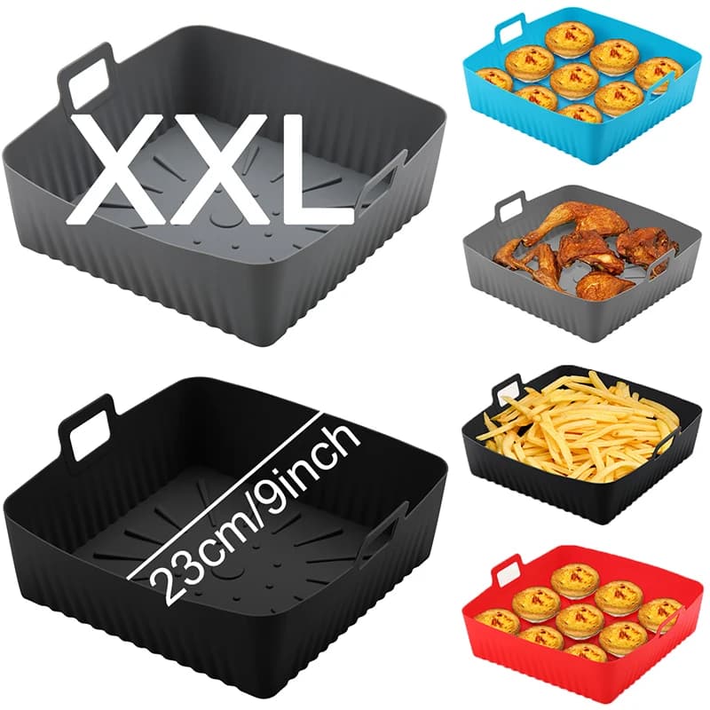 Large Silicone Coatings for Air Fryer, for Cosori/Ninja 6-8QT Pens, 23cm Squares, Reusable, Anti-adhesive, for Oven and Oil-Free Cooking