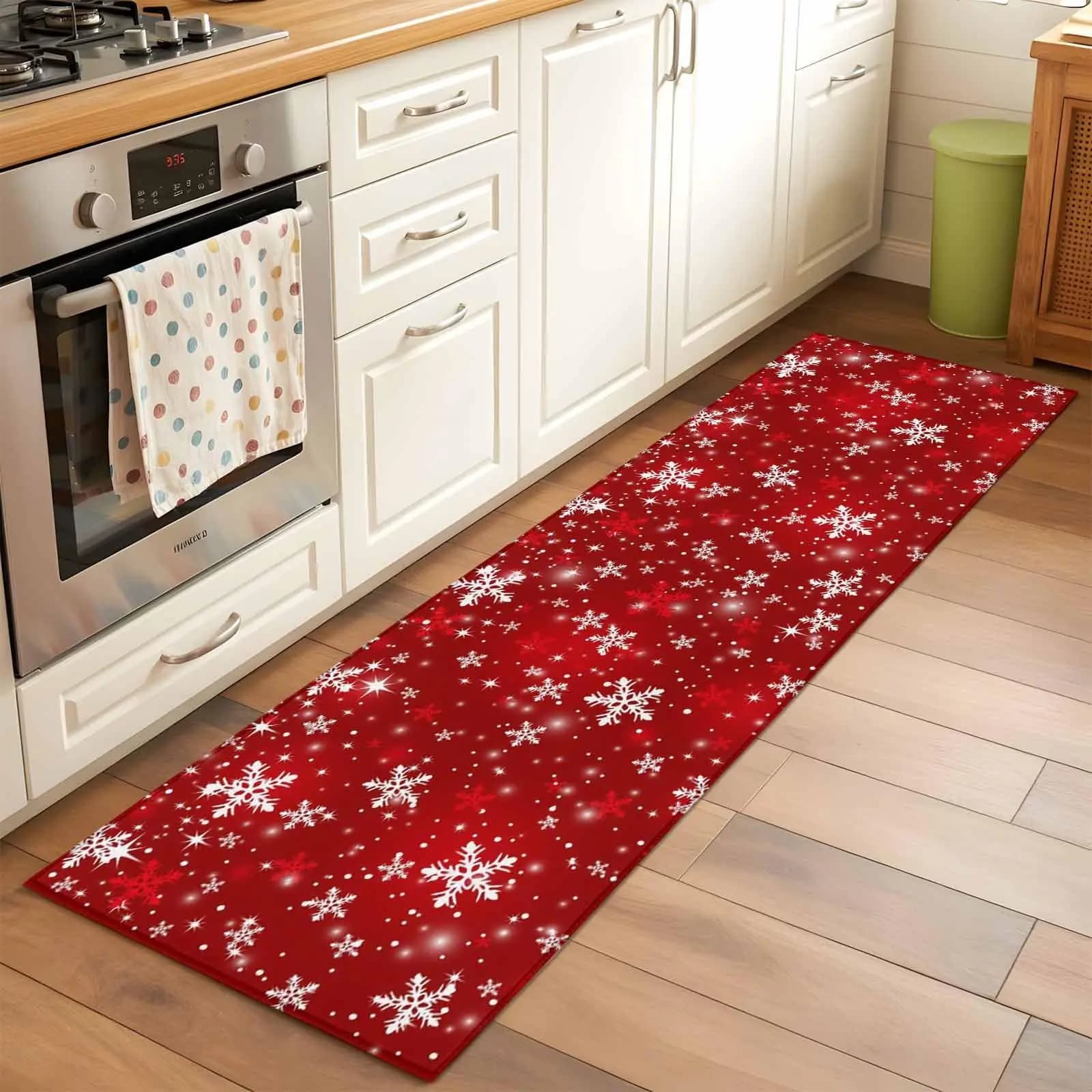 VIKAMA Corridoio Runner Tappeto 2'x6' Fiocco di neve rosso Natale Lavabile antiscivolo Inverno Natale Fiocco di neve Tappetini da comodino Decorazioni per la casa