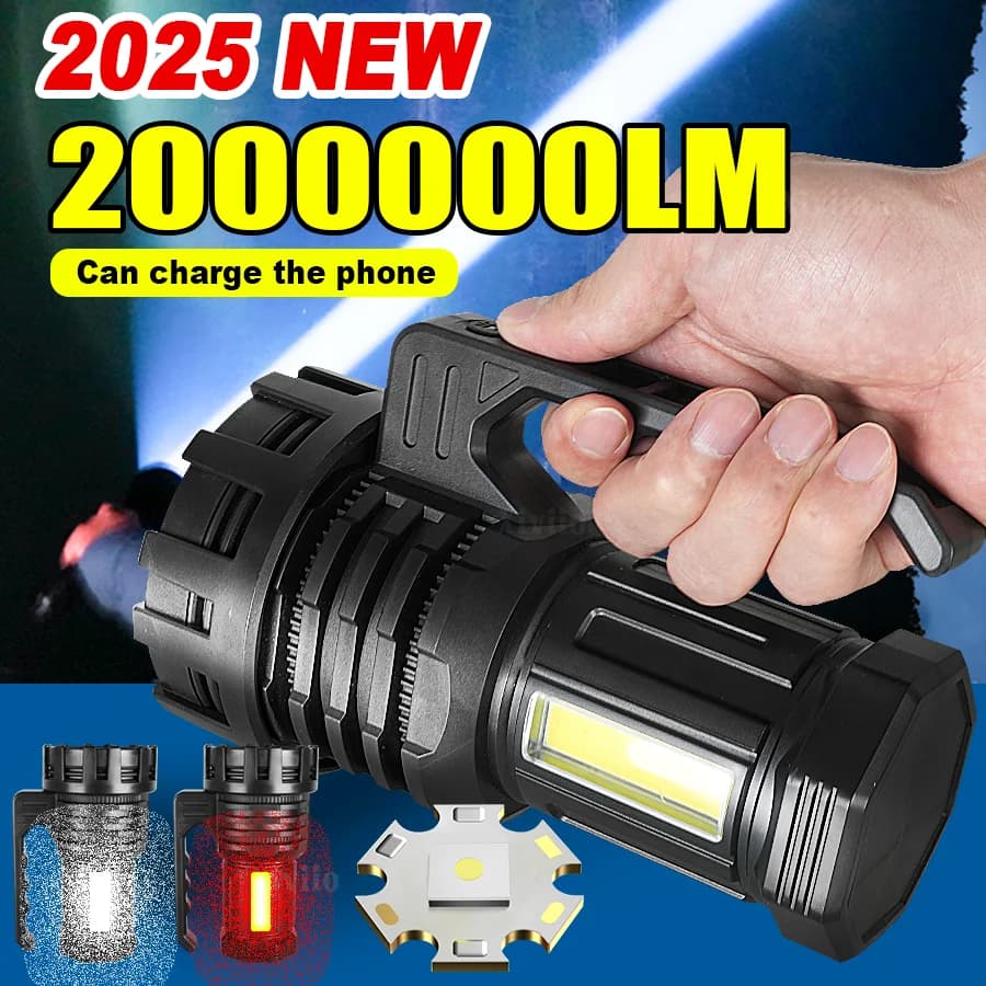 2025 NEW powerful search flashlight rechargeable tactical 2000000LM spotlight ultra bright camping lamp portable lantern