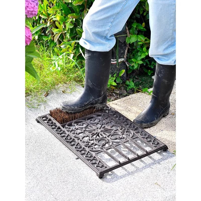 Tappetino in ghisa, poggiapiedi, raschietto per scarpe, spazzola per scarpe, ornamento decorativo in ferro battuto per villa, giardino, cortile, porta