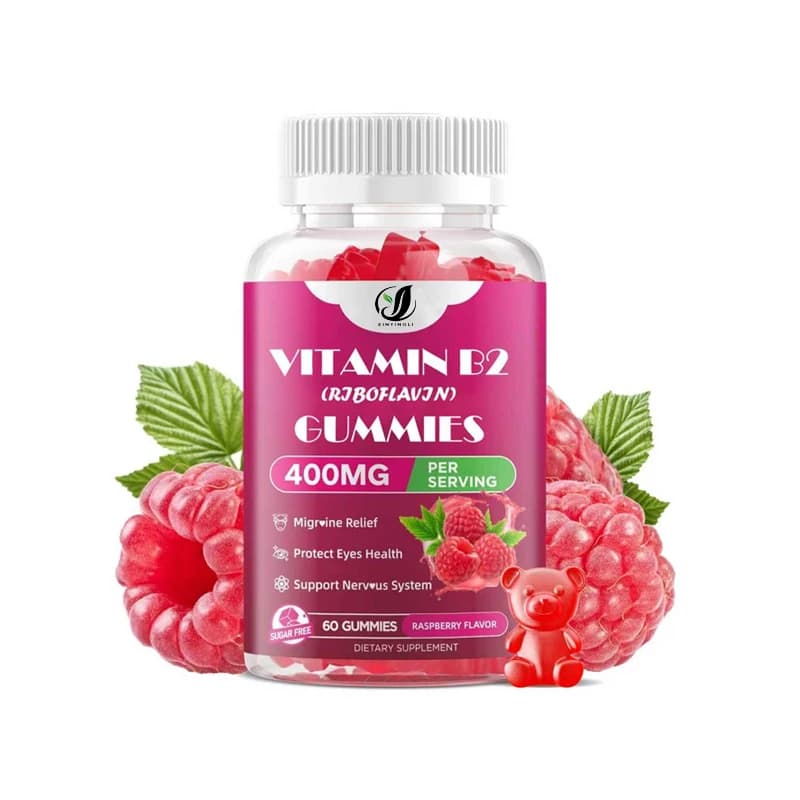 Gomme vitaminiche B2 Riboflavina 400mg con magnesio per supportare la salute della pelle, senza zucchero, 60 gomme