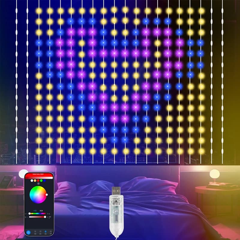 RGB LED String Light USB Powered Music Sync Christmas Curtain Lights App Control DIY Fairy Lamp Christmas Halloween Party Decor