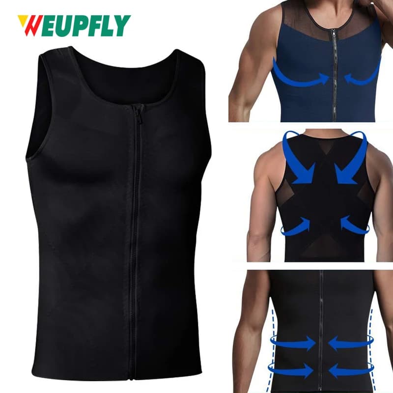 1PCS Men's Zipper Sauna Tank Top Waist Trainer, Sweat Sauna Vest Shirt, Slimming Body Shaper Sweat Belt for Workout & Fitness