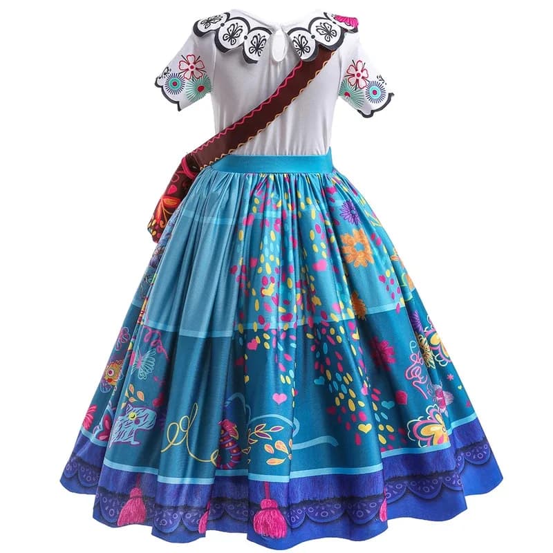Girls Mirabel Isabella Costume Dress With Earrings Glasses Bag For Halloween Purim Christmas Evening Party Cosplay Kids Clothes