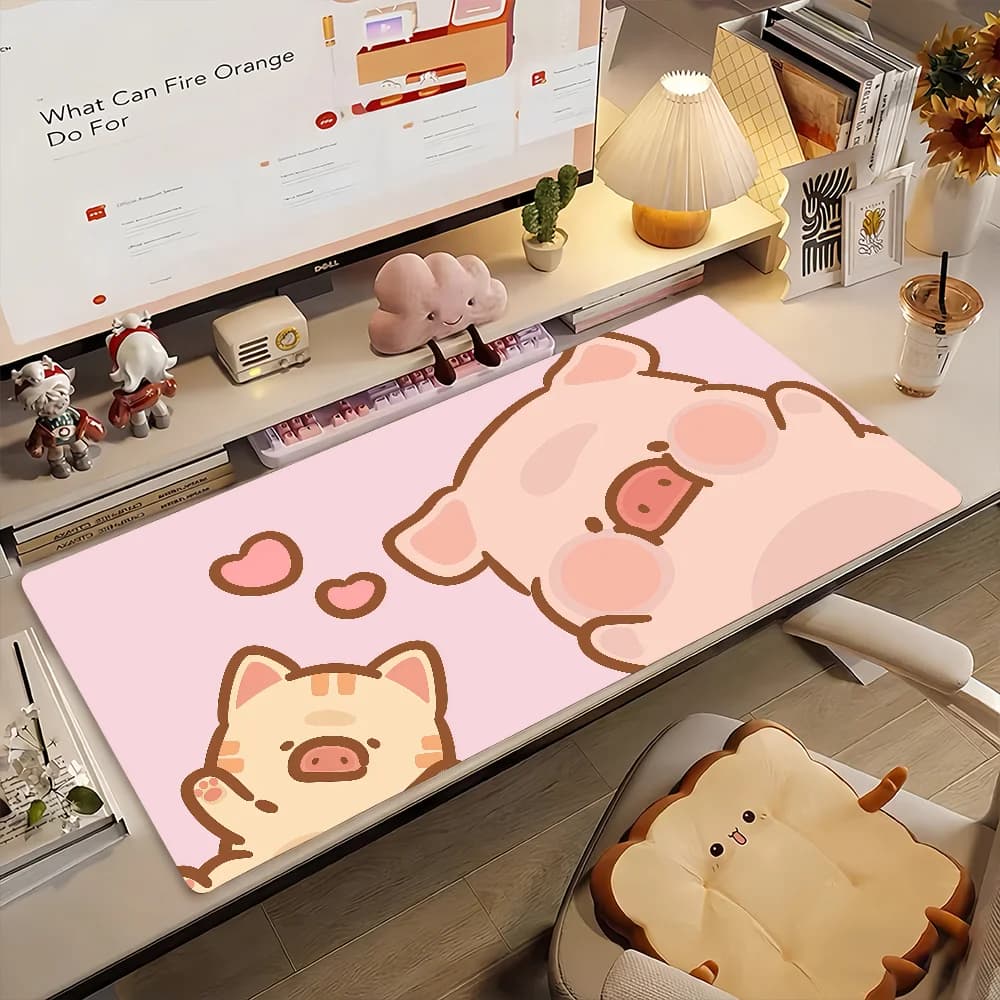Tappetino per Mouse Cartoon Kawaii LuLu il Maialino, Antiscivolo in Gomma, per Gamer, Tappetino per Computer, Decorazione Scrivania, Grande per Laptop e Ufficio