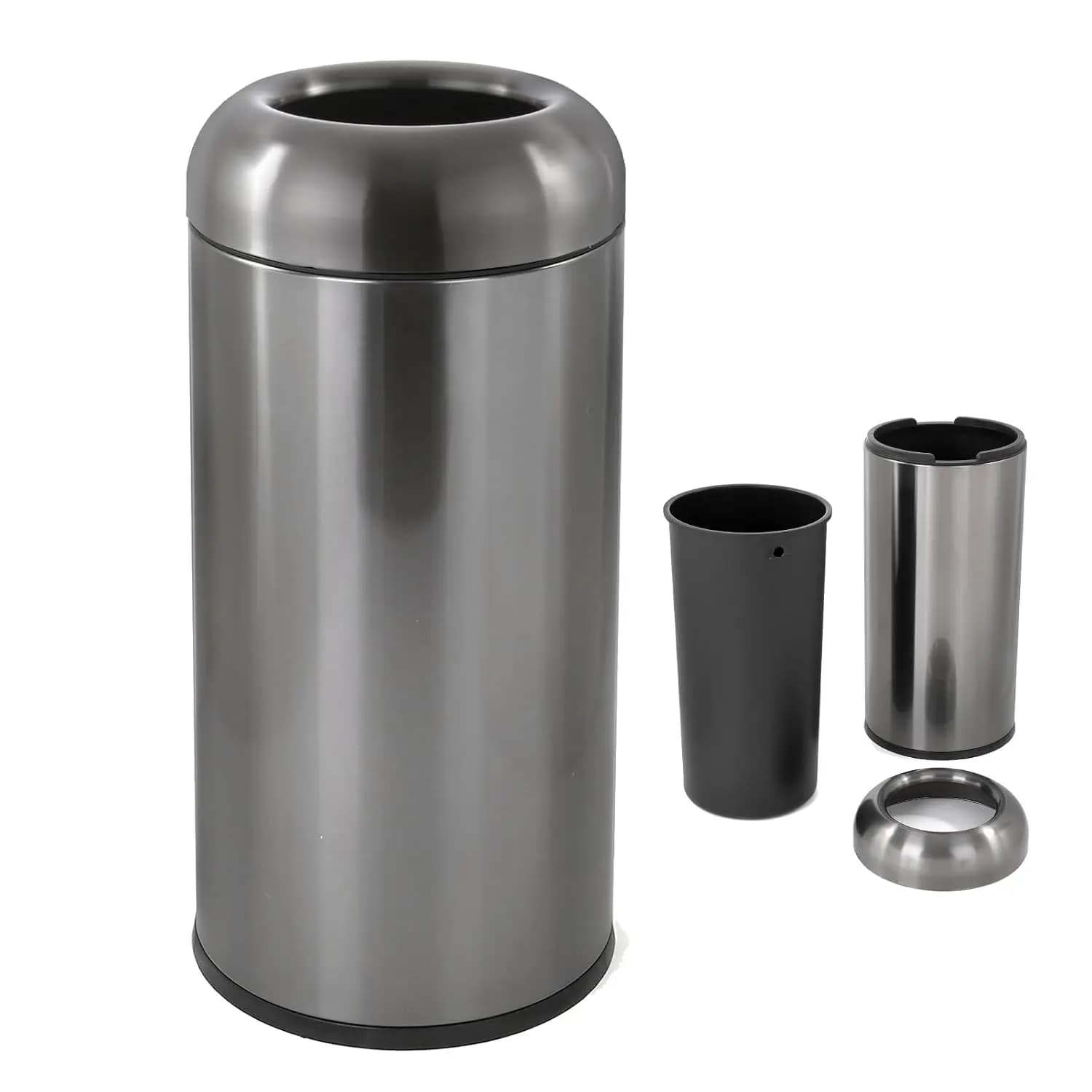 Dark‑Silver 16 Gallon Large Commercial Trash Can, Heavy‑Duty Metal Garbage Bin for Kitchen, Outdoor, Office and Public Space Waste Collection