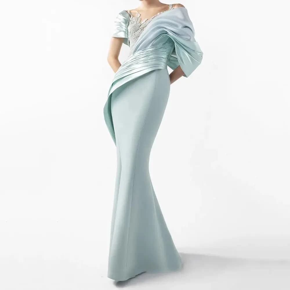 Customized Mermaid Evening Dresses Floor-length Scoop-neck Sleeveless Prom Gown Fashion Beading Flowers Pleat Draped Party Gowns