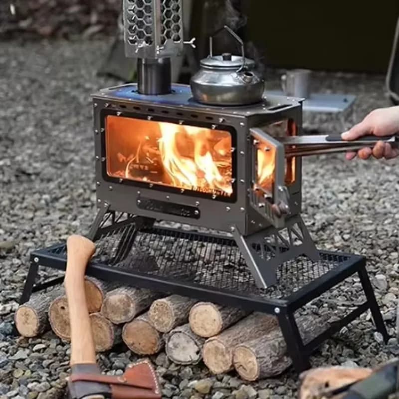 Stufa a Legna Ultra-Leggera Portatile in Titanio Puro per BBQ e Campeggio