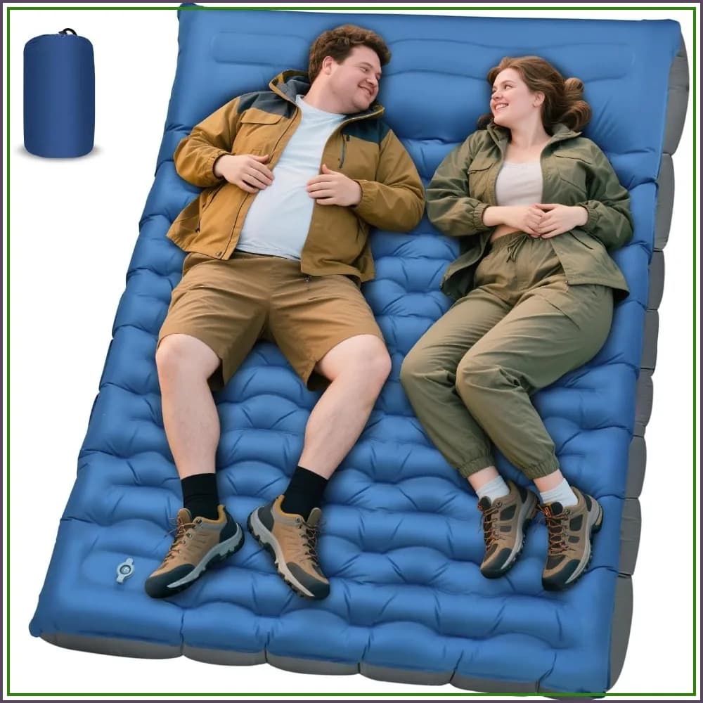 6" Thick Double Sleeping Pad with Pillows & Foot Pump, Ultralight Camping Mat for 2 Person, Portable for Backpacking Hiking Tent Car
